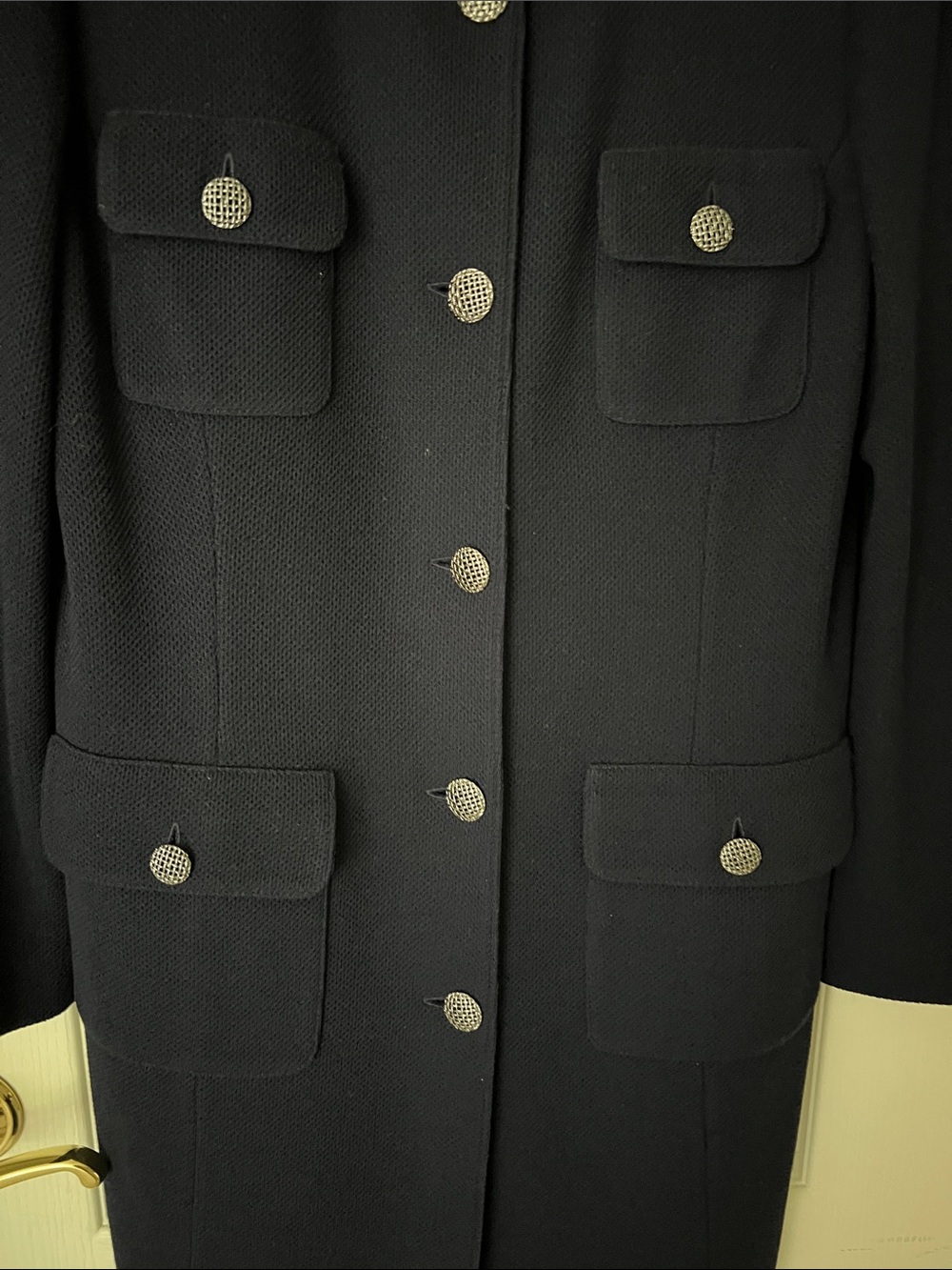 St. John Navy Military-Style Buttoned Trench Coat - Picture 5 of 9